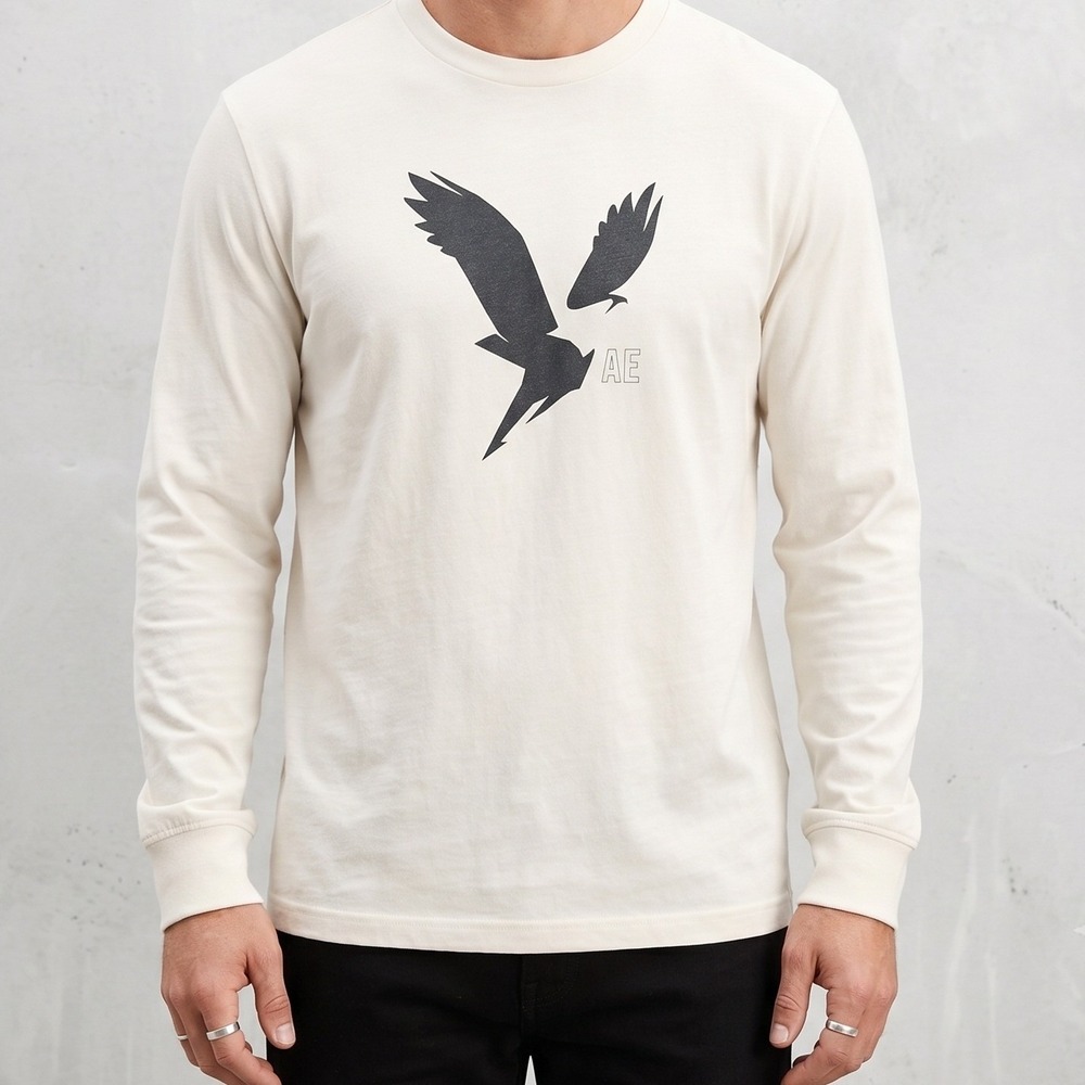American Eagle Mens Medium Cream T-Shirt Super Soft Standard Fit Graphic Eagle